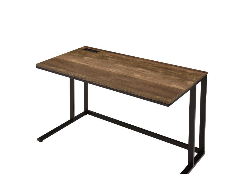 ACME 93096 Tyrese Built-in USB Port Writing Desk, Walnut & Black Finish  2