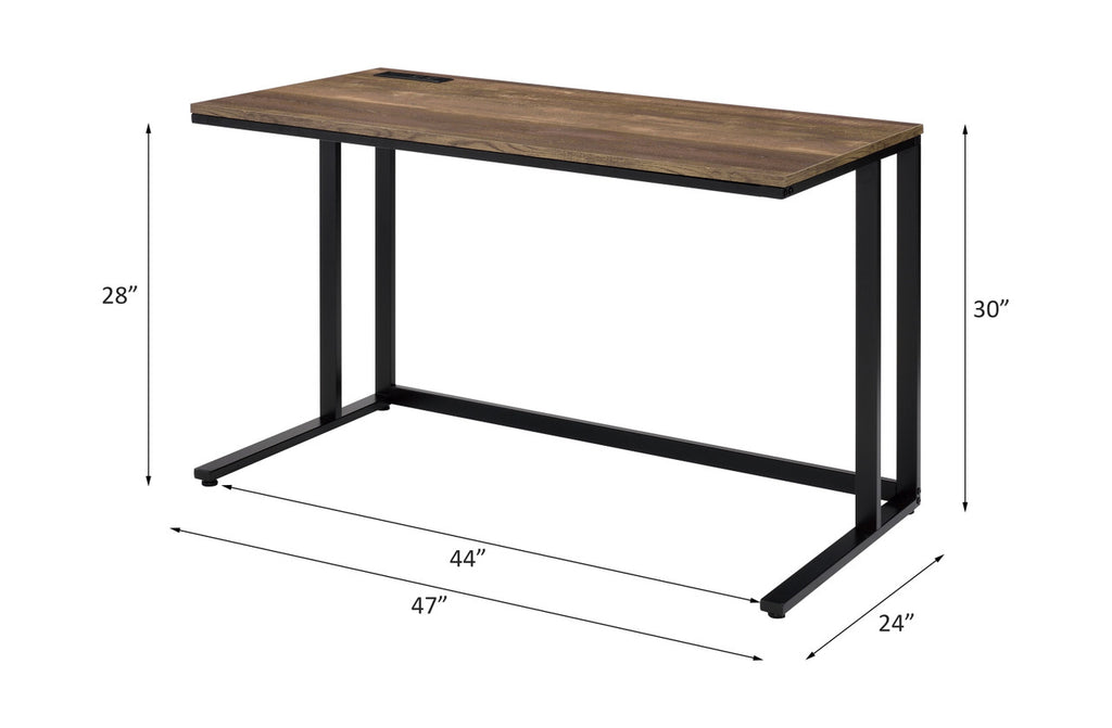 ACME 93096 Tyrese Built-in USB Port Writing Desk, Walnut & Black Finish  5
