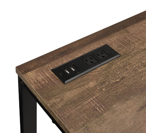 ACME 93096 Tyrese Built-in USB Port Writing Desk, Walnut & Black Finish  1