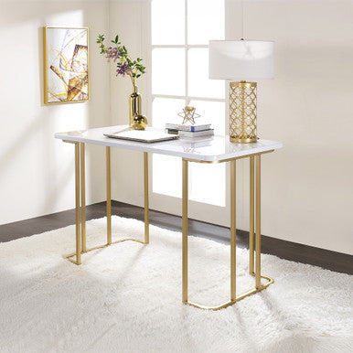 ACME 93102 Estie Writing Desk, White & Gold Finish