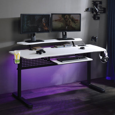 ACME 93134 Vildre Gaming Table with USB Port, Black & White Finish