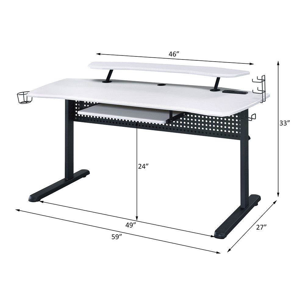 ACME 93134 Vildre Gaming Table with USB Port, Black & White Finish  7