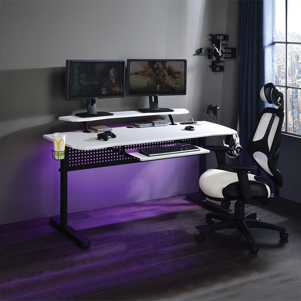 ACME 93134 Vildre Gaming Table with USB Port, Black & White Finish  8