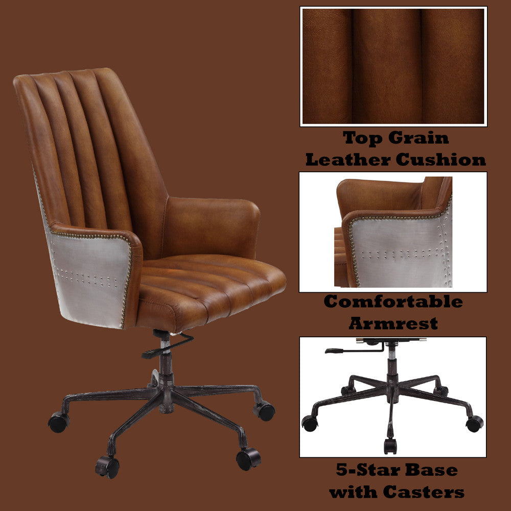 ACME 93176 Salvol Office Chair, Sahara Leather & Aluminum