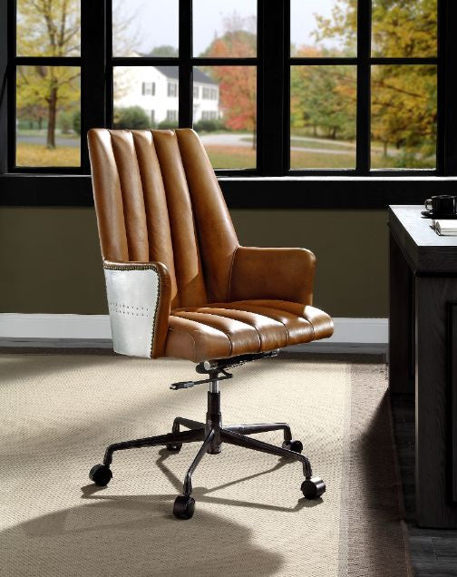 ACME 93176 Salvol Office Chair, Sahara Leather & Aluminum