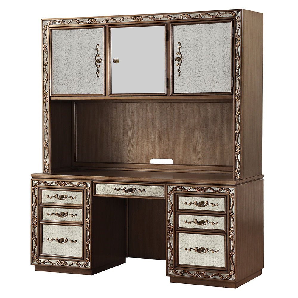 ACME 93790 Orianne Computer Desk & Hutch, Antique Gold (1Set/2Ctn)