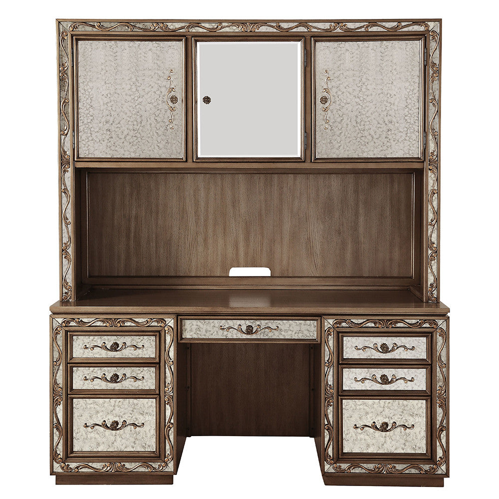 ACME 93790 Orianne Computer Desk & Hutch, Antique Gold (1Set/2Ctn)