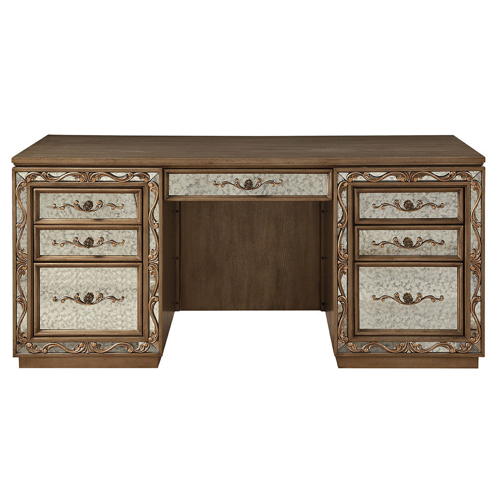 ACME 93790 Orianne Computer Desk & Hutch, Antique Gold (1Set/2Ctn)