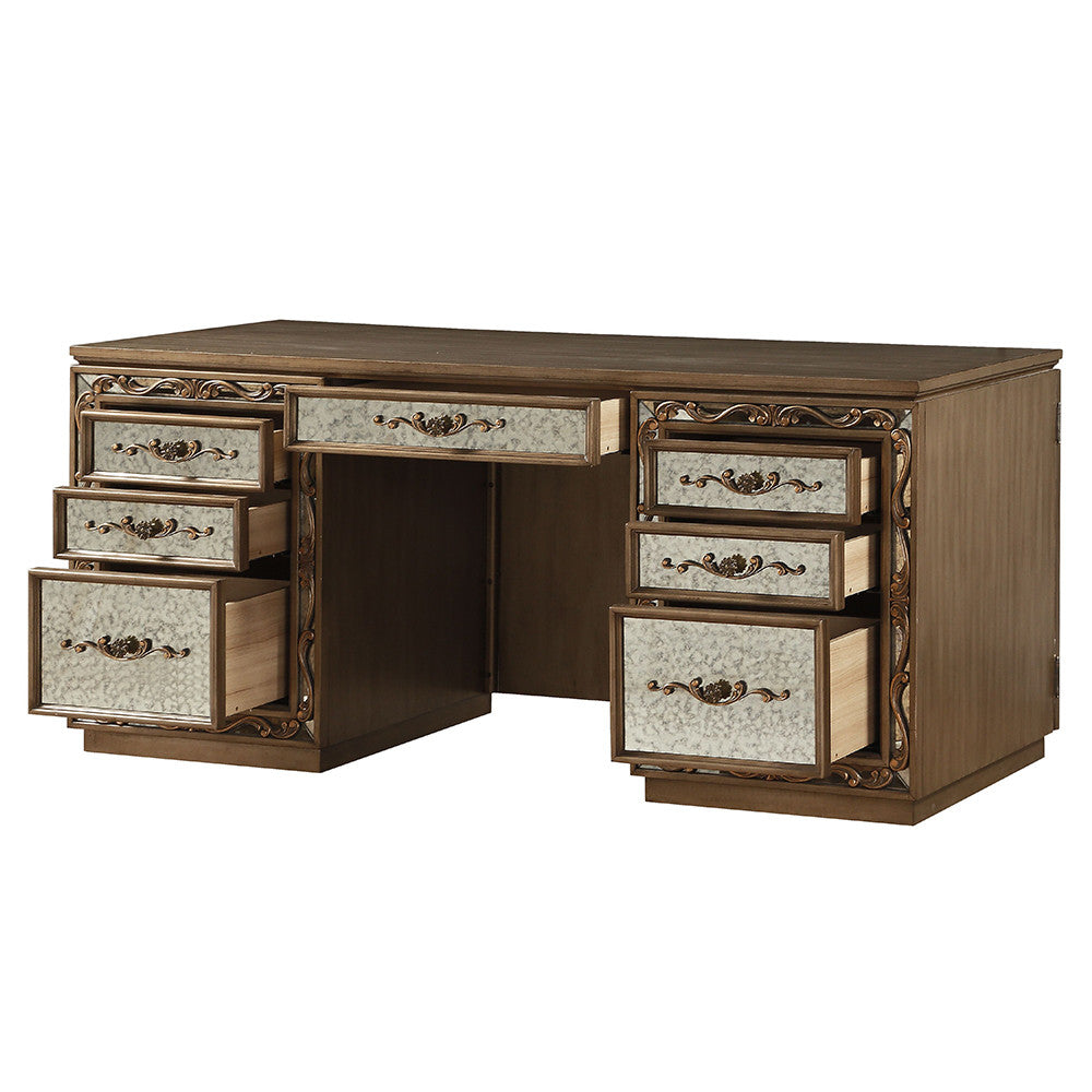 ACME 93790 Orianne Computer Desk & Hutch, Antique Gold (1Set/2Ctn)