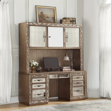 ACME 93790 Orianne Computer Desk & Hutch, Antique Gold (1Set/2Ctn)