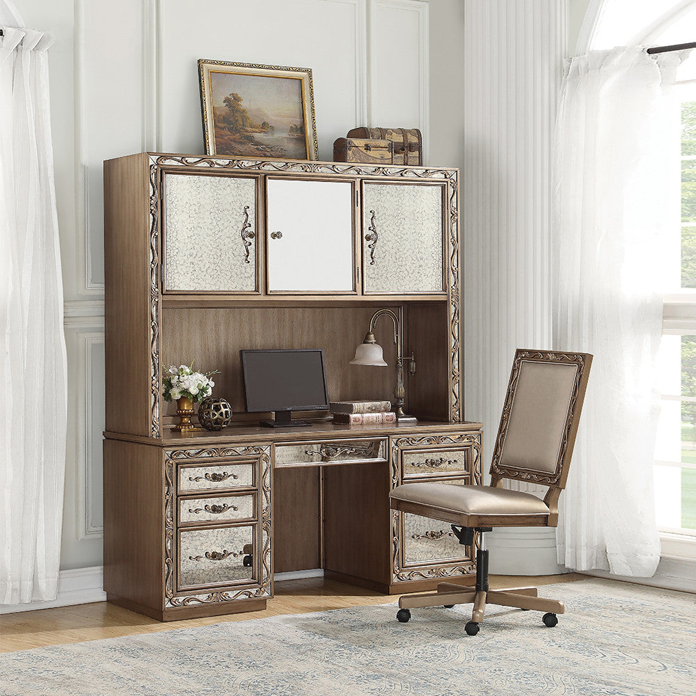 ACME 93790 Orianne Computer Desk & Hutch, Antique Gold (1Set/2Ctn)