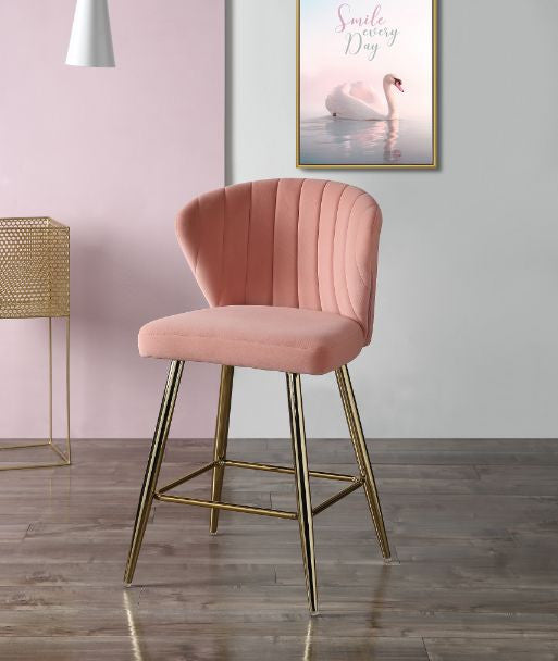 ACME 96090 Rizgek Counter Height Chair, Pink Velvet & Gold Finish