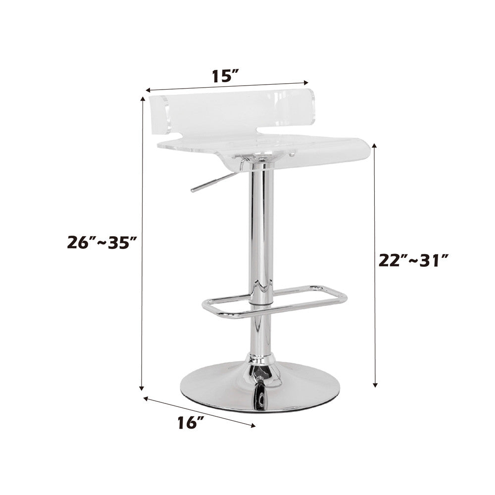 ACME 96260 Rania Adjustable Stool with Swivel, Clear & Chrome, 22"~31" Seat Height