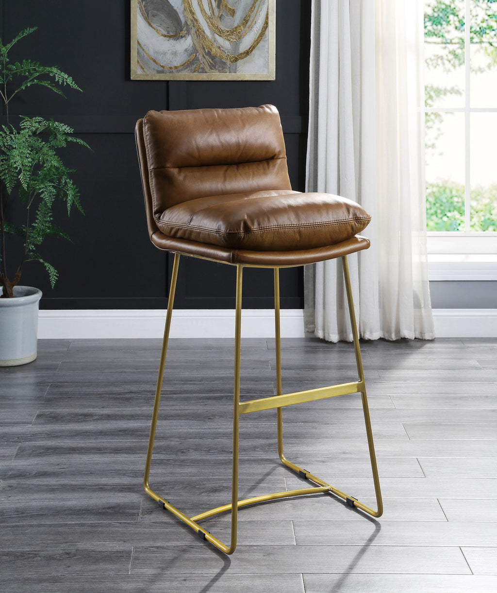 ACME 96401 Alsey Bar Chair (1 Piece), Saddle Brown Top Grain Leather