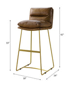 ACME 96401 Alsey Bar Chair (1 Piece), Saddle Brown Top Grain Leather