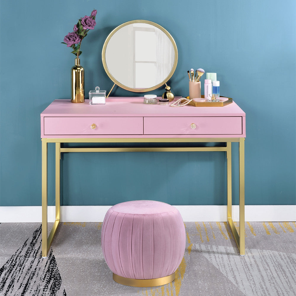 ACME 96448 Zinnia Ottoman, Pink Carnation Velvet & Gold  3