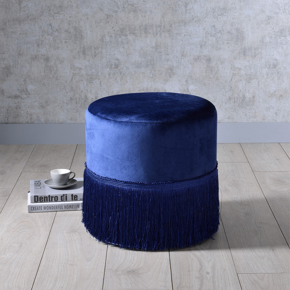 ACME 96466 Clivia Ottoman, Midnight Blue Velvet