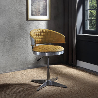 ACME 96470 Brancaster Adjustable Chair with Swivel, Turmeric Top Grain Leather & Chrome