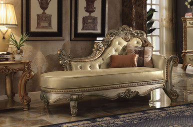 ACME 96485 Vendome Chaise with 2 Pillows, Bone PU & Gold Patina
