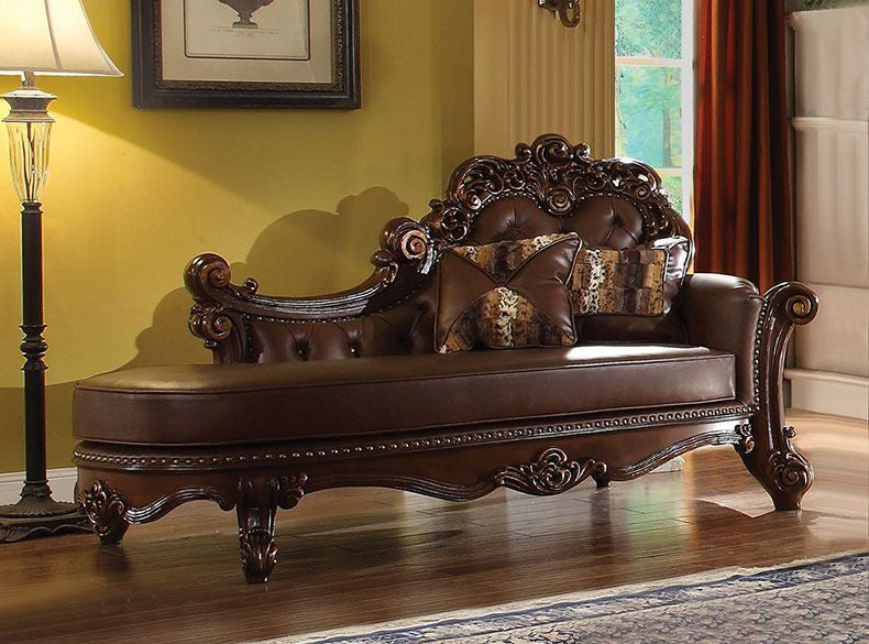 ACME 96491 Vendome Chaise with 2 Pillows, PU & Cherry