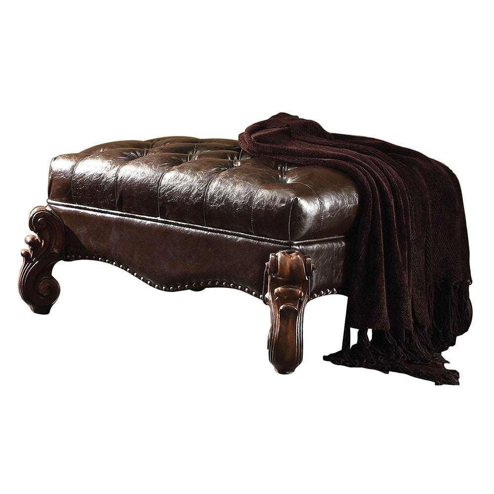 ACME 96538 Versailles Ottoman, 2-Tone Dark Brown PU & Cherry Oak