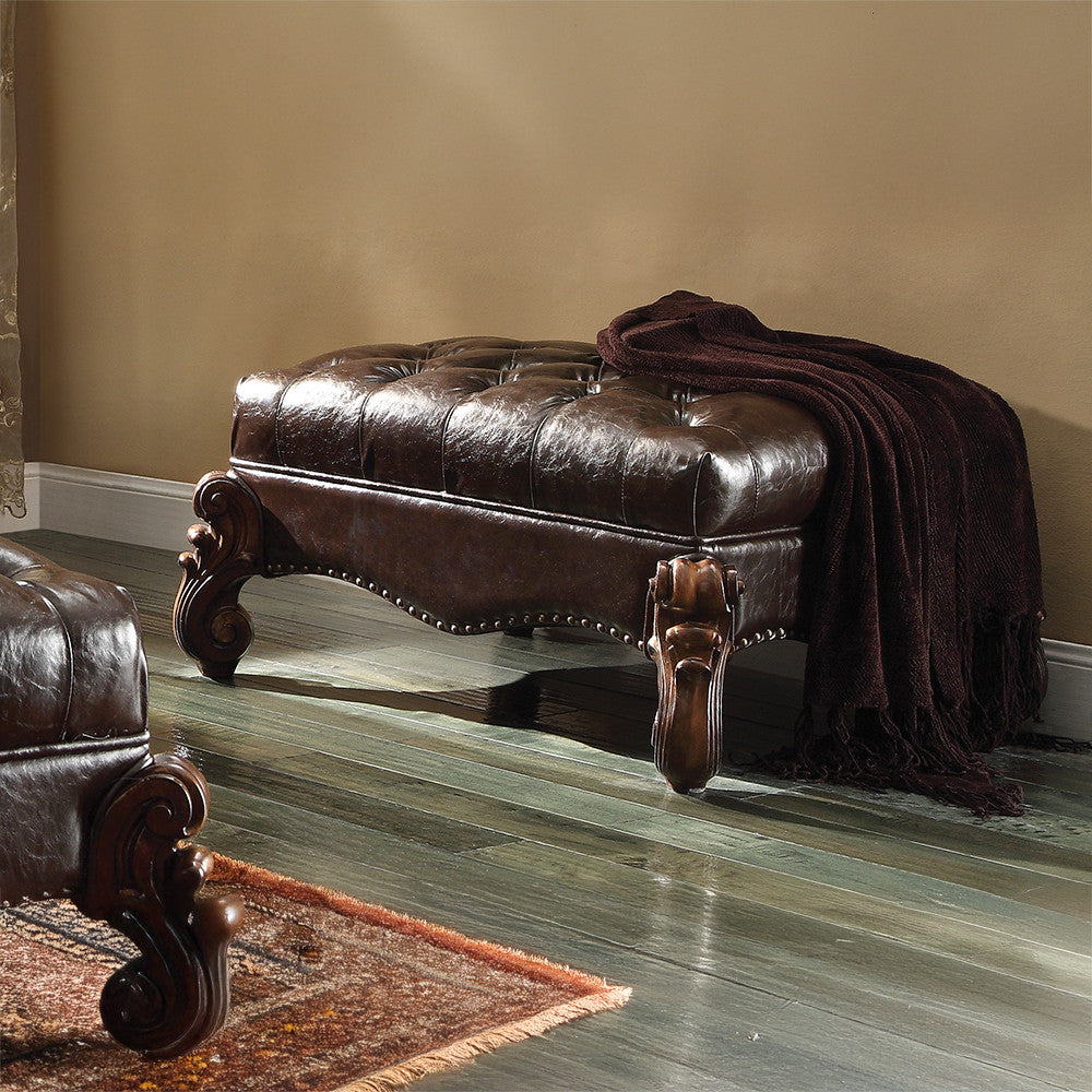 ACME 96538 Versailles Ottoman, 2-Tone Dark Brown PU & Cherry Oak