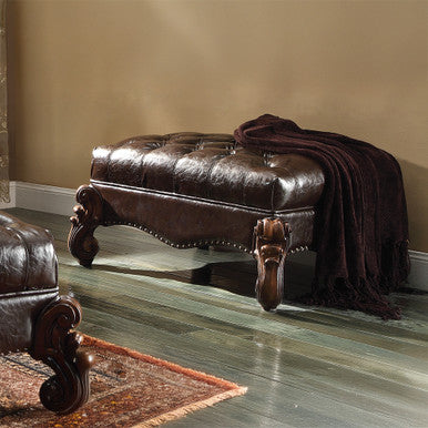 ACME 96538 Versailles Ottoman, 2-Tone Dark Brown PU & Cherry Oak