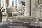 ACME 96542 Versailles Chaise with 1 Pillow, Vintage Gray PU & Bone White