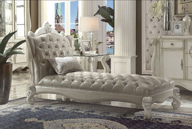 ACME 96542 Versailles Chaise with 1 Pillow, Vintage Gray PU & Bone White