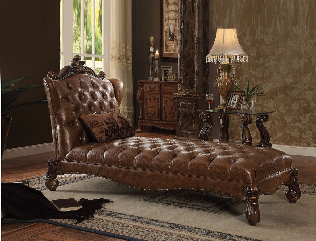 ACME 96544 Versailles Chaise with 1 Pillow, 2-Tone Light Brown PU & Cherry Oak