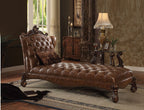 ACME 96544 Versailles Chaise with 1 Pillow, 2-Tone Light Brown PU & Cherry Oak