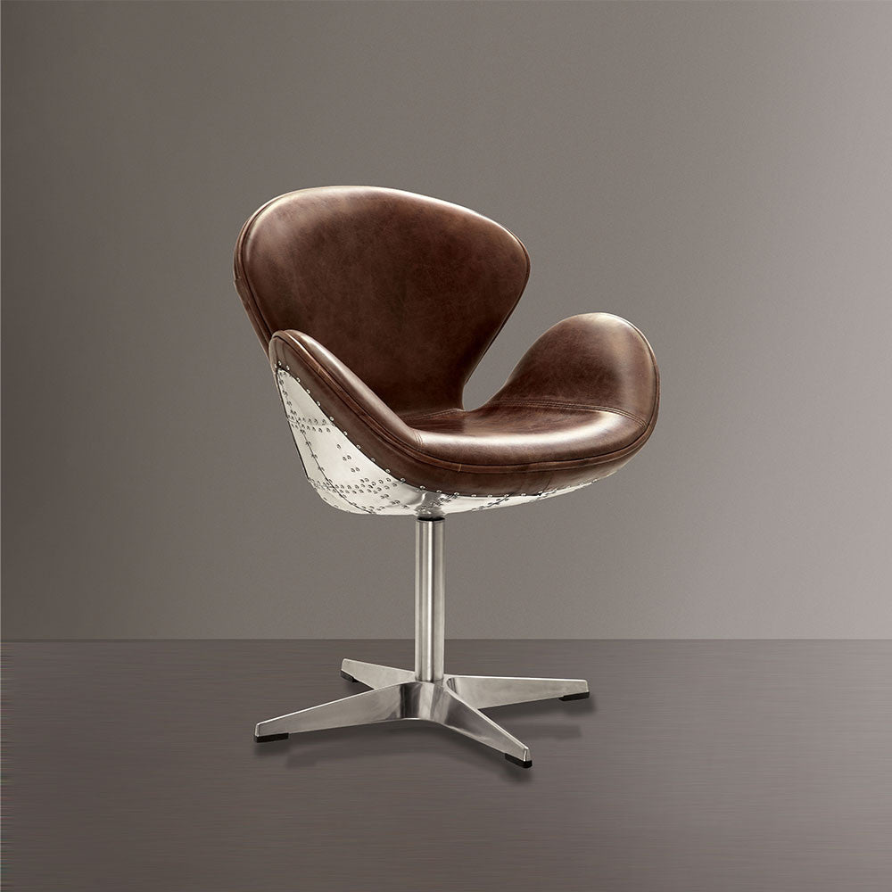 ACME 96553 Brancaster Accent Chair with Swivel (1 Piece), Retro Brown Top Grain Leather & Aluminum, 22" Seat Height