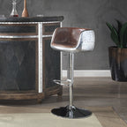 ACME 96555 Brancaster Adjustable Stool with Swivel (1 Piece), Vintage Brown Top Grain Leather & Aluminum, 24"~34" Seat Height