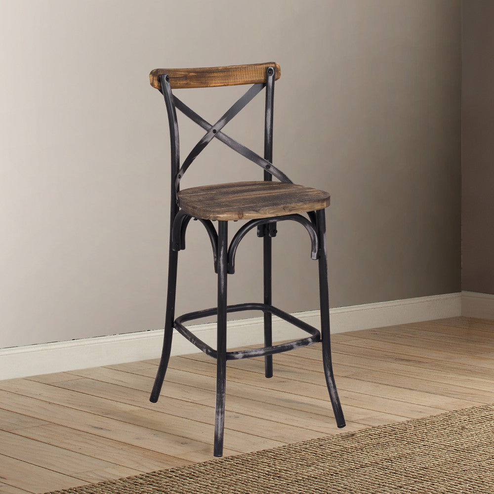 ACME 96640 Zaire Bar Chair (1 Piece), Antique Black & Antique Oak, 29" Seat Height