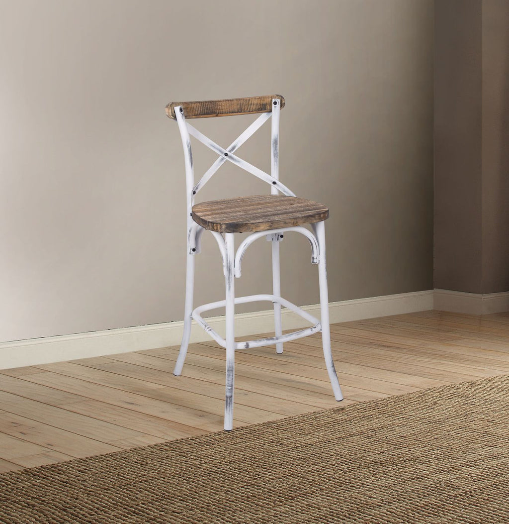 ACME 96642 Zaire Bar Chair (1 Piece), Antique White & Antique Oak, 29" Seat Height