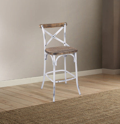 ACME 96642 Zaire Bar Chair (1 Piece), Antique White & Antique Oak, 29" Seat Height