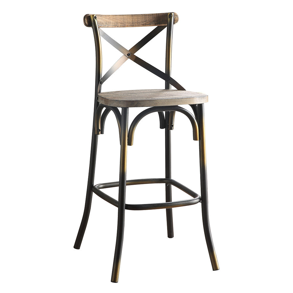 ACME 96805 Zaire Bar Chair (1 Piece), Antique Copper & Antique Oak, 29" Seat Height  1