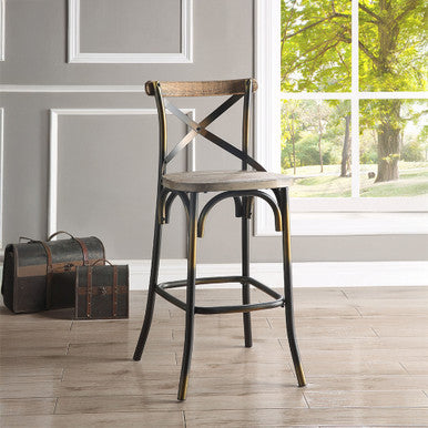 ACME 96805 Zaire Bar Chair (1 Piece), Antique Copper & Antique Oak, 29" Seat Height