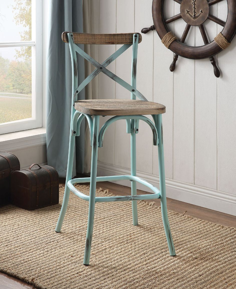 ACME 96806 Zaire Bar Chair (1 Piece), Antique Sky & Antique Oak, 29" Seat Height