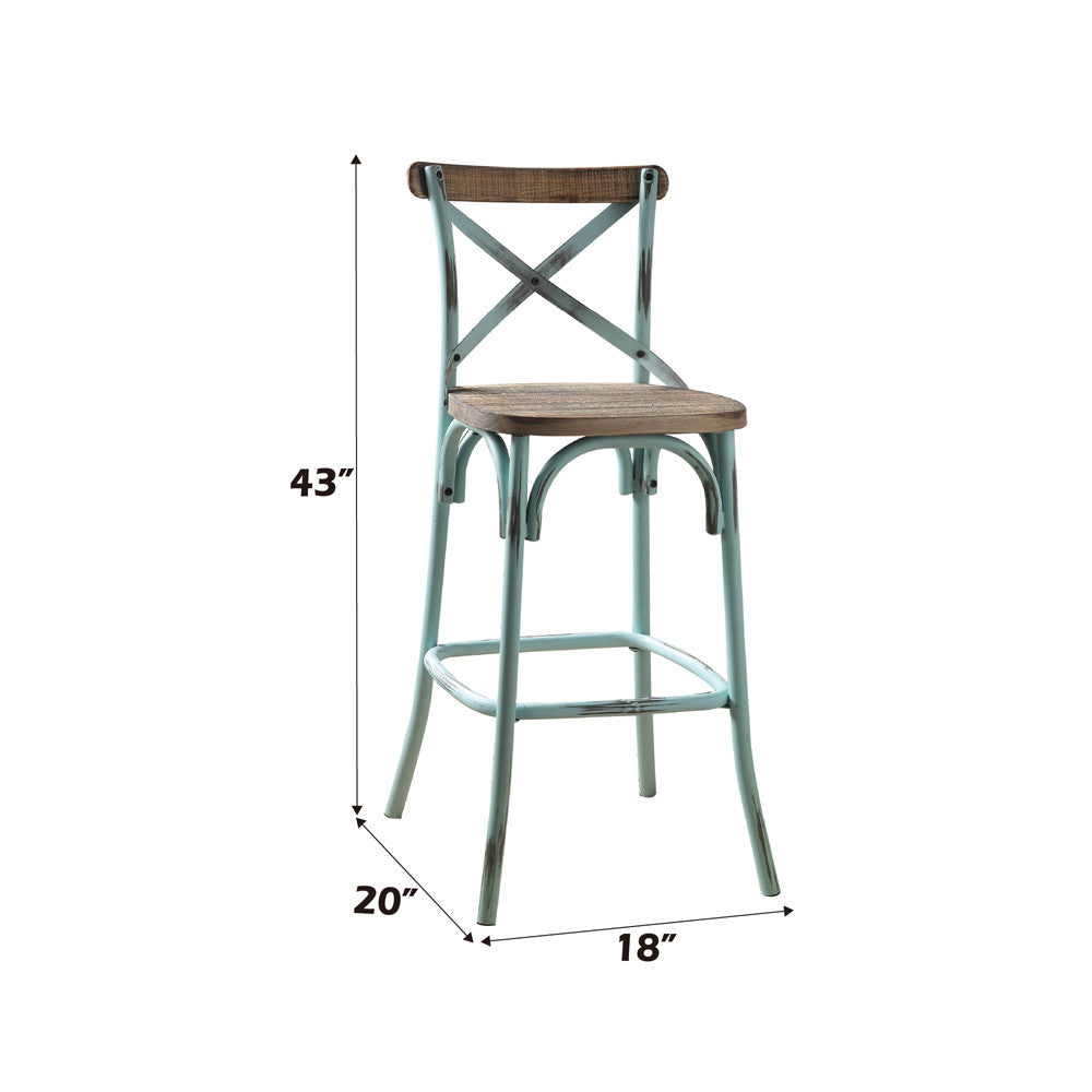 ACME 96806 Zaire Bar Chair (1 Piece), Antique Sky & Antique Oak, 29" Seat Height  2