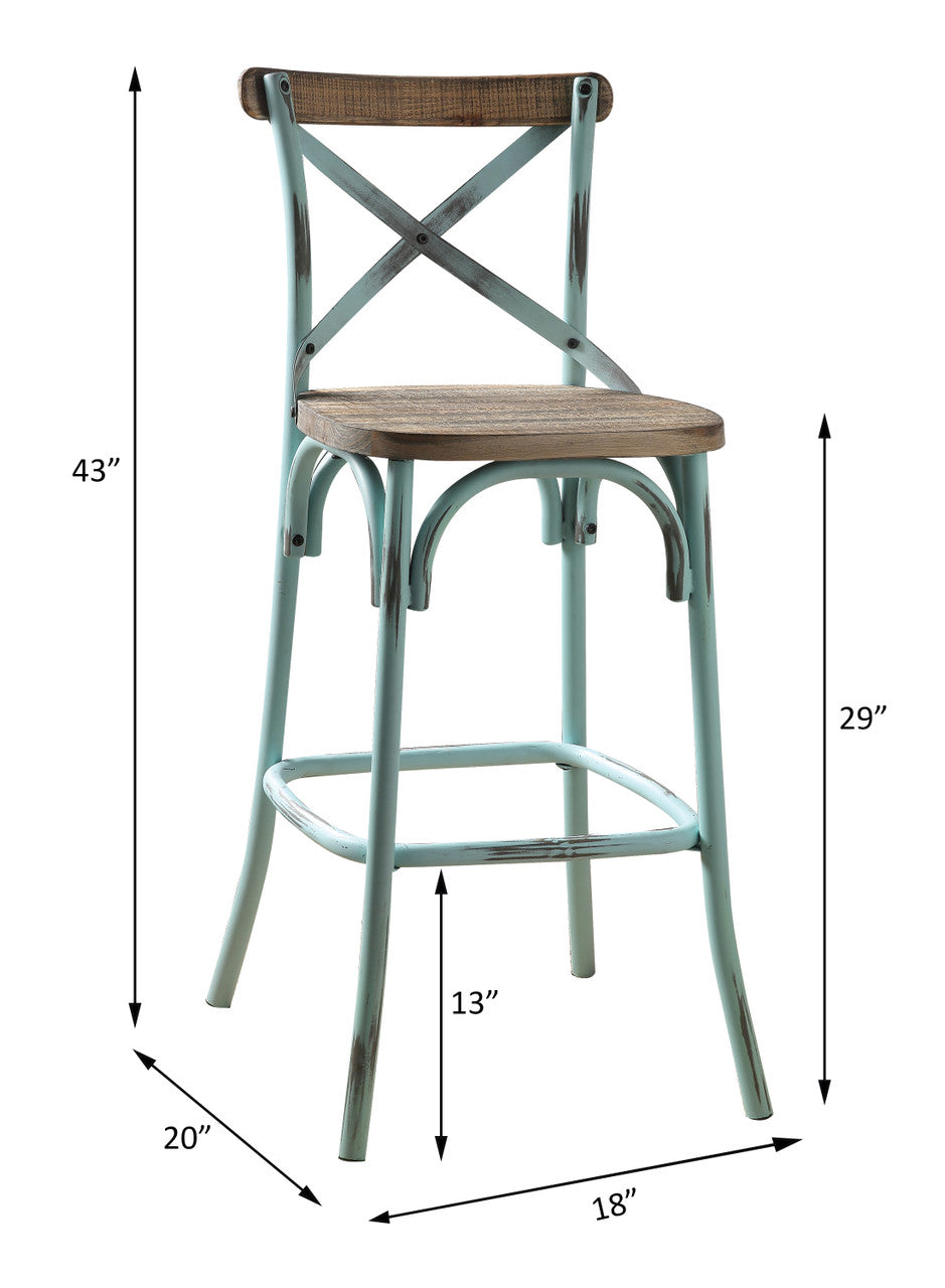 ACME 96806 Zaire Bar Chair (1 Piece), Antique Sky & Antique Oak, 29" Seat Height  1