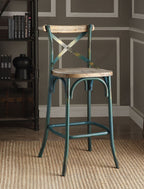 ACME 96807 Zaire Bar Chair (1 Piece), Antique Turquoise & Antique Oak, 29" Seat Height