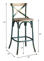 ACME 96807 Zaire Bar Chair (1 Piece), Antique Turquoise & Antique Oak, 29" Seat Height  1