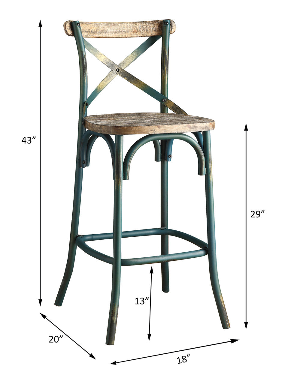 ACME 96807 Zaire Bar Chair (1 Piece), Antique Turquoise & Antique Oak, 29" Seat Height  1