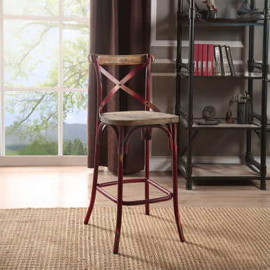 ACME 96808 Zaire Bar Chair (1 Piece), Antique Red & Antique Oak, 29" Seat Height