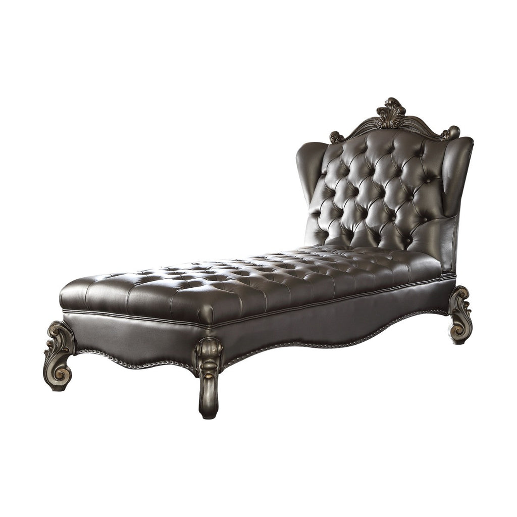 ACME 96825 Versailles Chaise Lounge, Silver PU & Antique Platinum  1