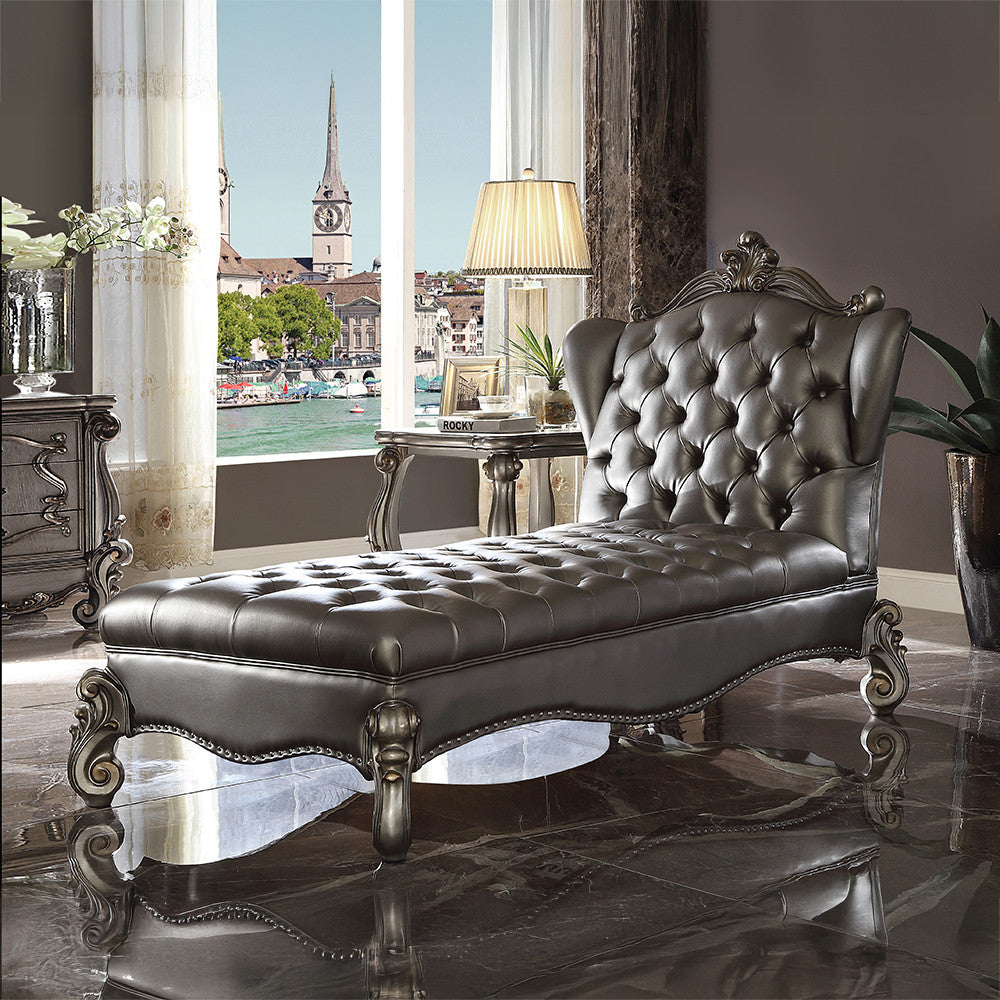 ACME 96825 Versailles Chaise Lounge, Silver PU & Antique Platinum