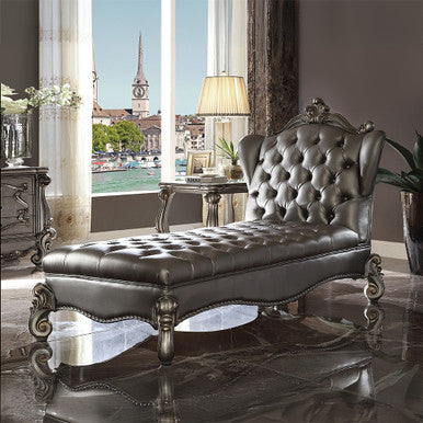 ACME 96825 Versailles Chaise Lounge, Silver PU & Antique Platinum