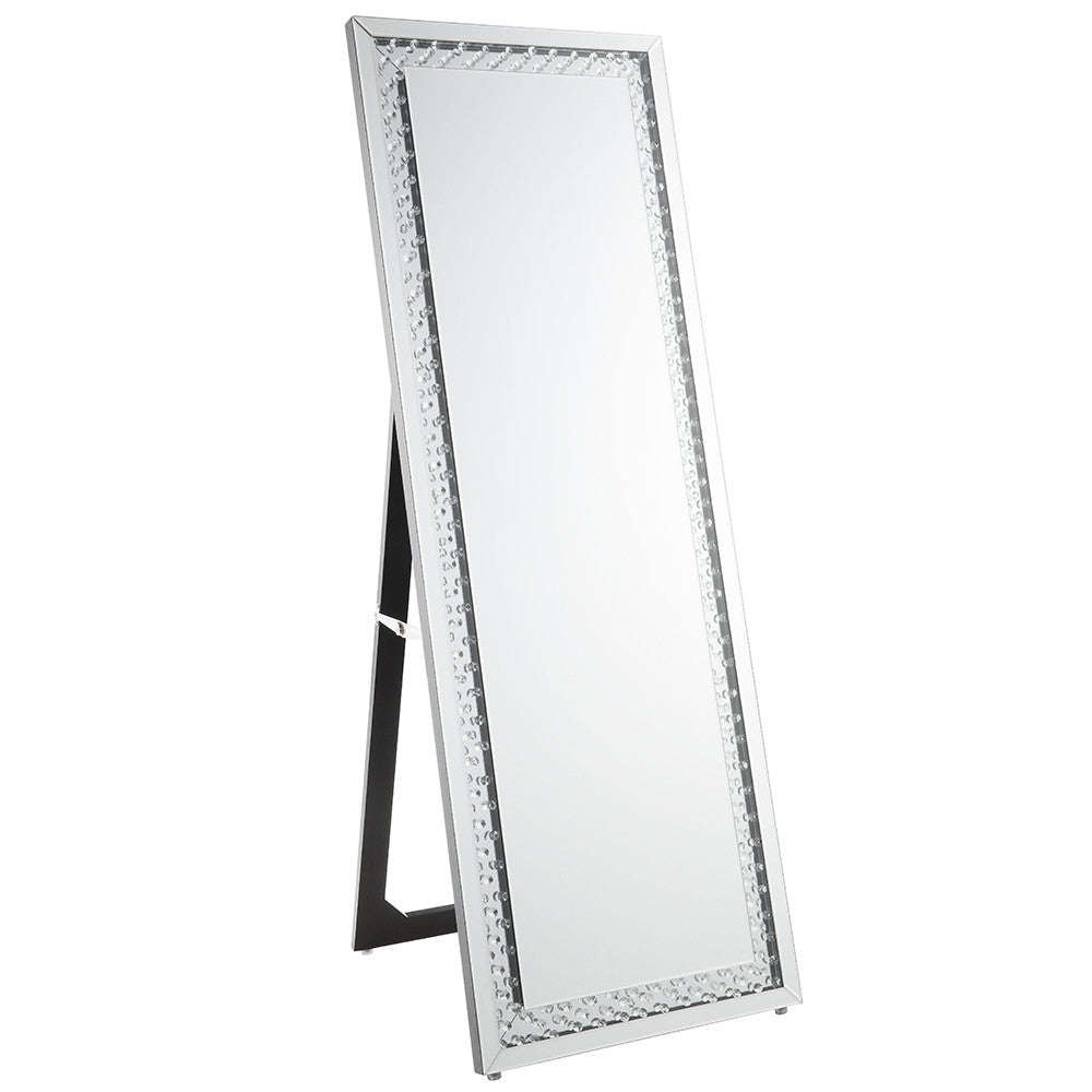 ACME 97025 Nysa Accent Mirror (Floor), Mirrored & Faux Crystals