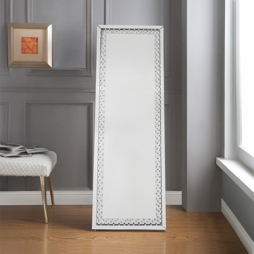 ACME 97025 Nysa Accent Mirror (Floor), Mirrored & Faux Crystals